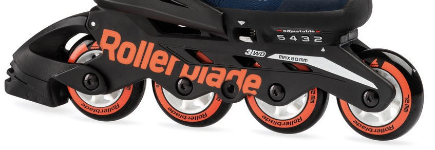 Rollerblade Mircoblade blau orange 3WD Schiene 4x 72mm Rollen (3x 80mm optional)